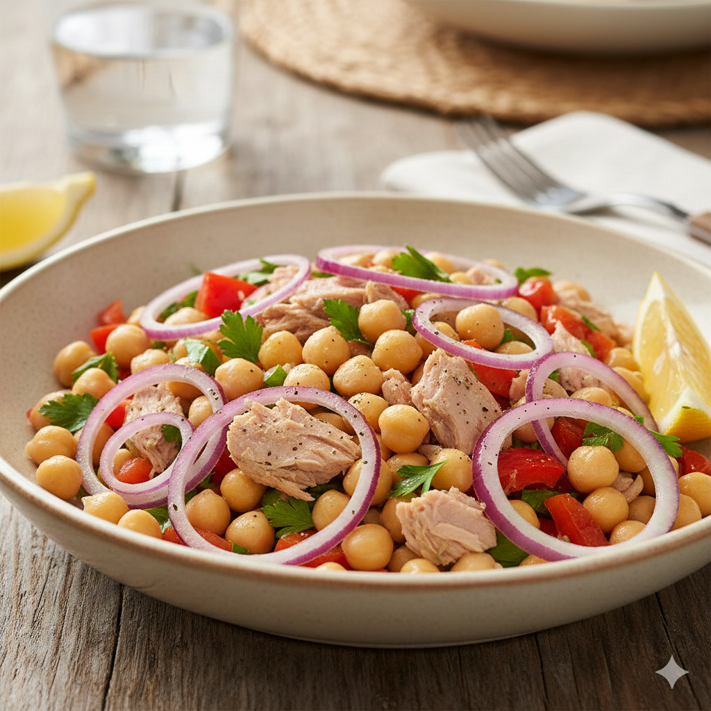 Como fazer Salada de Grão-de-Bico com Atum e Cebola Roxa