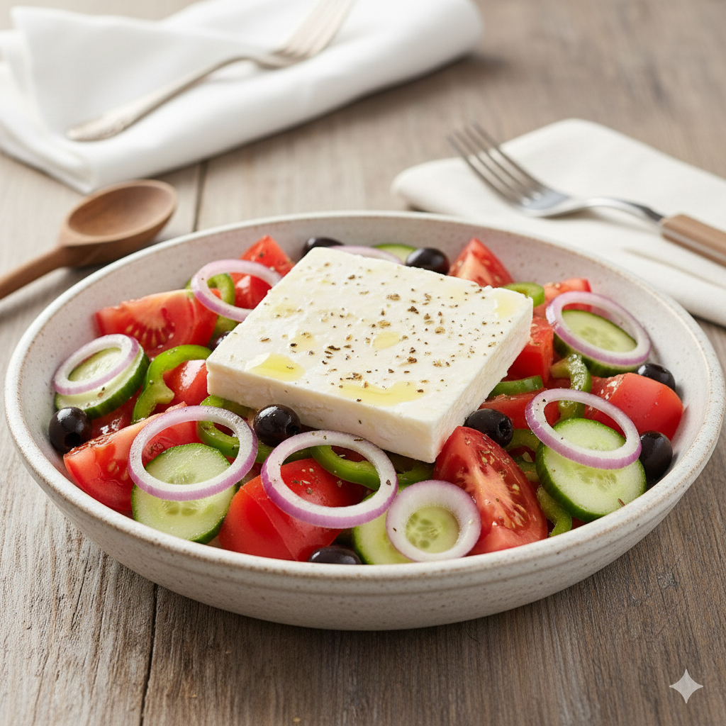 Como fazer Salada Grega (Horiatiki) com Queijo Feta e Pepino