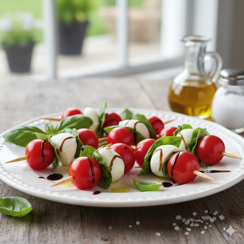 Como fazer Salada Caprese no Palito (Tomate Cereja e Manjericão)