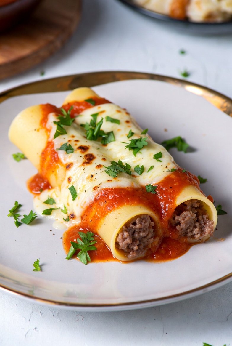 Canelone de Massa de Lasanha com Carne Moída