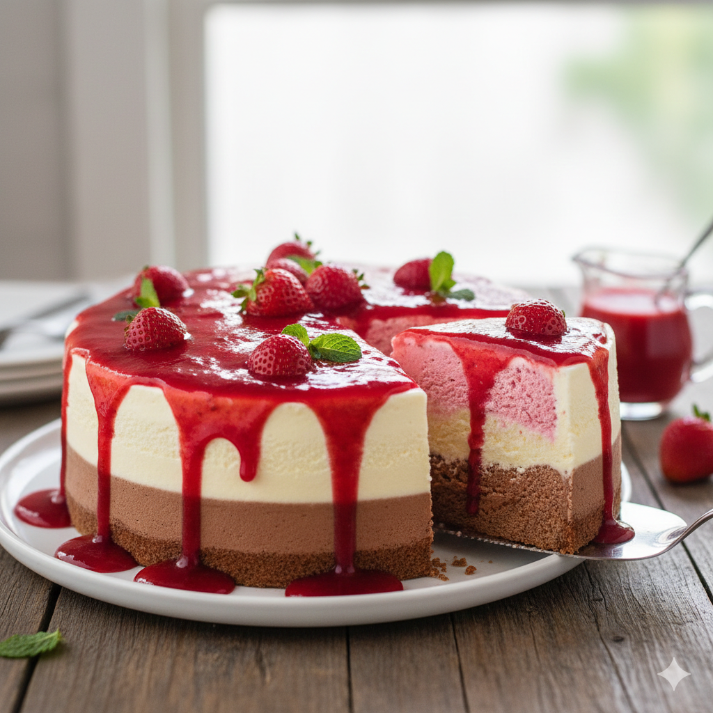 Como fazer Bolo de Sorvete com Calda de Morango