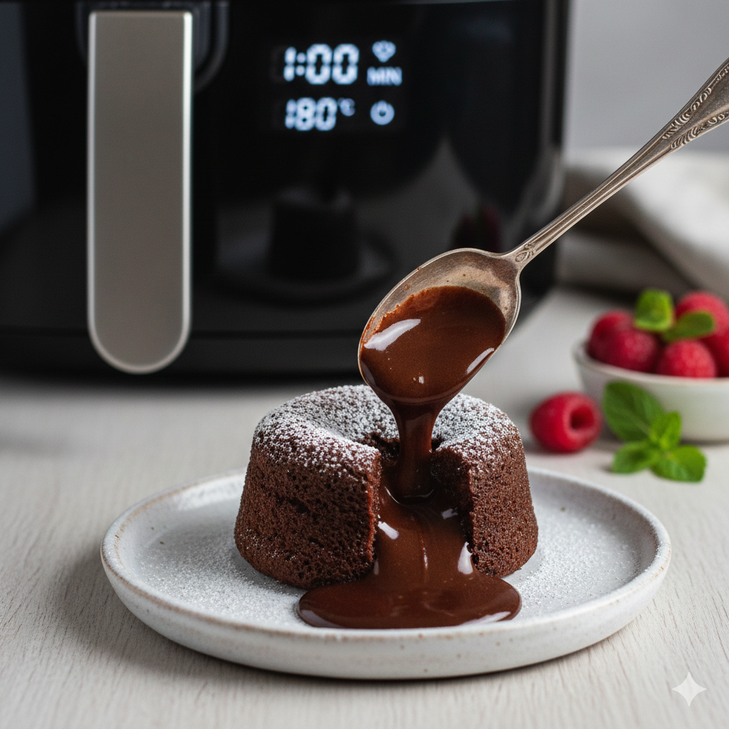Petit Gâteau na Air Fryer: O centro derretido perfeito em 7 minutos