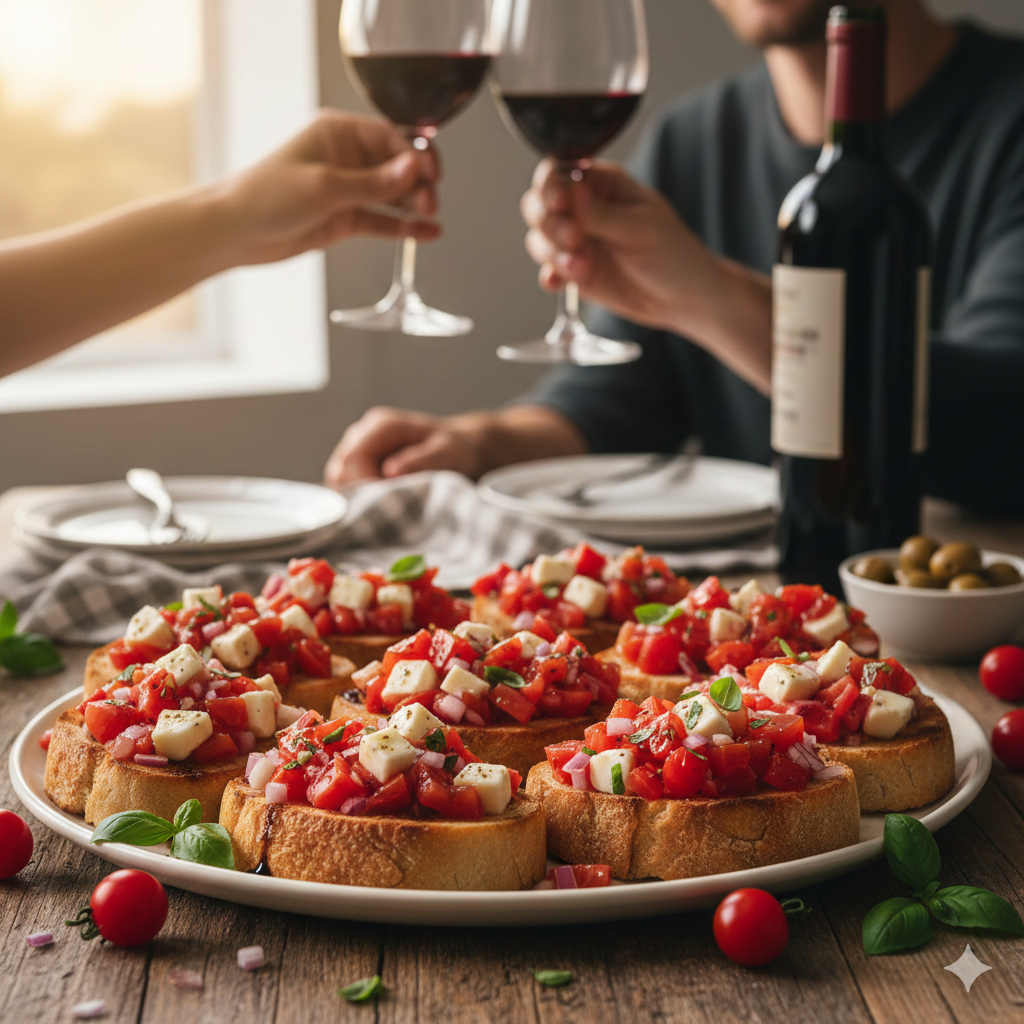 Bruschetta de Queijo e Tomate: Entrada perfeita para receber amigos