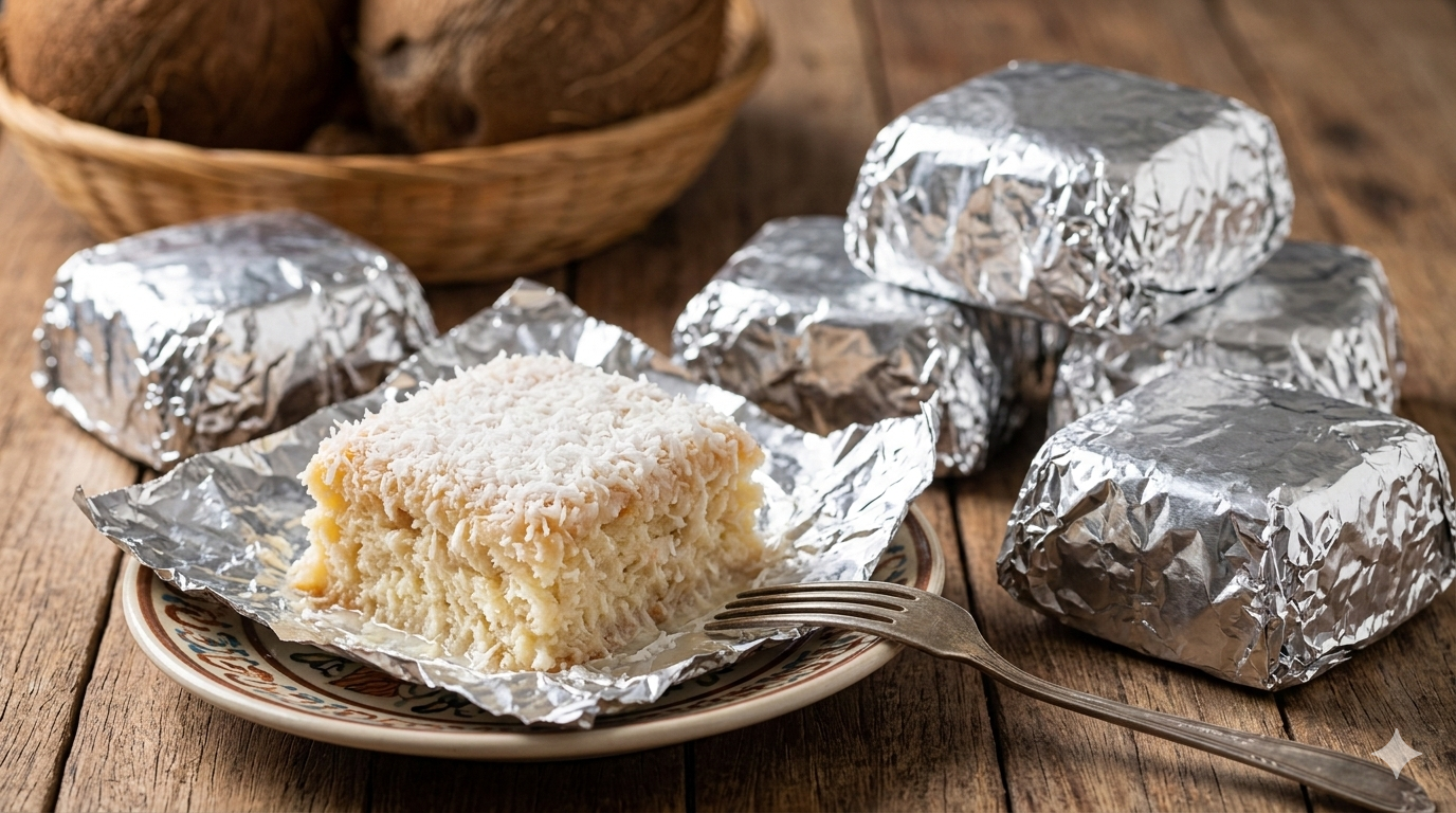 Como fazer Bolo Gelado de Coco Molhadinho: Embrulhado no Alumínio