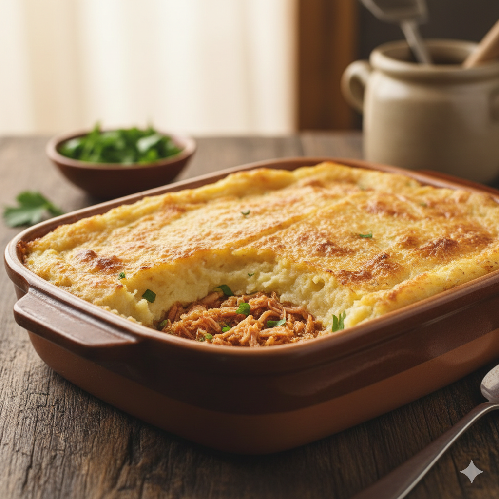 Escondidinho de Carne Seca com Purê de Mandioca