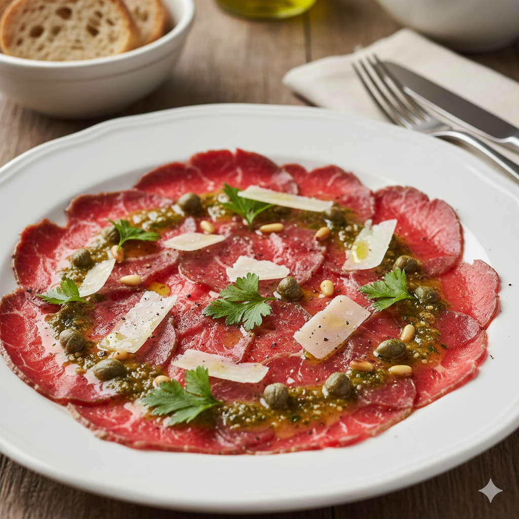 Carpaccio de Carne Caseiro com Molho de Alcaparras
