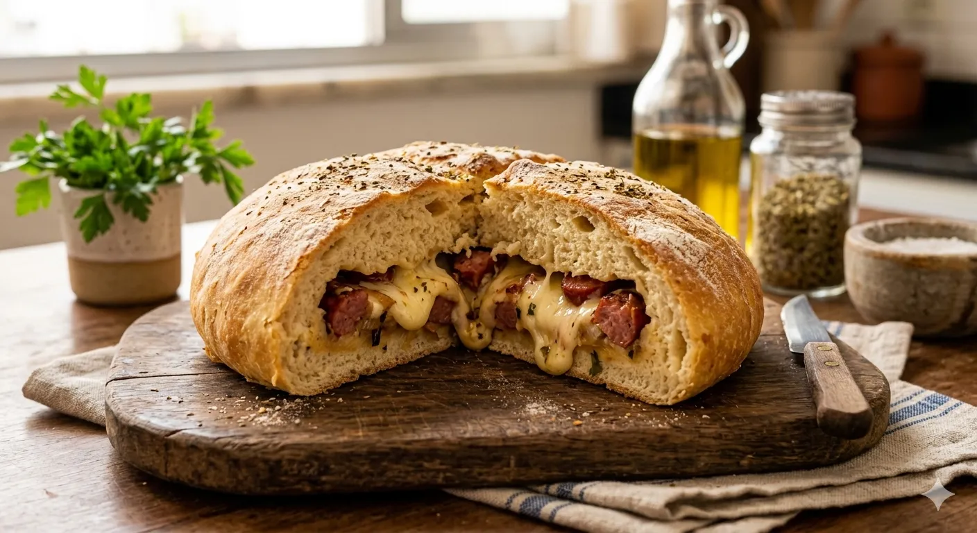Pão Recheado com Calabresa e Queijo: Caseiro e Fofinho